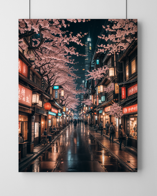 Tokyo's Sakura-Lit Embrace Wall Frame