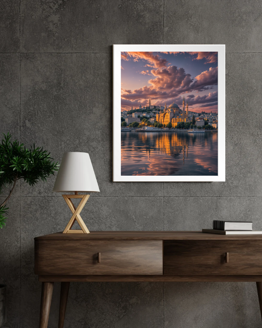 Istanbul's Golden Glow Wall Frame